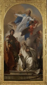 Giambattista Tiepolo, Madonna in gloria con i santi Giorgio e Romualdo, 1735, tela, cm 204 x 106