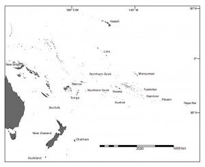 Cartina del Pacifico che indica Rapa Nui. Credit: Carl Lipo, Binghamton University