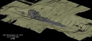 Scansione laser 3D dell'U-166, che affondò durante la Seconda Guerra Mondiale nel Golfo del Messico. Credit: BOEM/C&C Technologies, Inc.