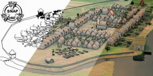 Ricostruzione artistica in 3D digitale dell'insediamento medievale di Nieszawa/Dybów, sulla base di analisi non invasive (autori: J. Zakrzewski, S. Rzeźnik, P. Wroniecki).