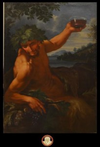 Dipinto raffigurante mezzobusto di Bacco con uva e coppa di vino