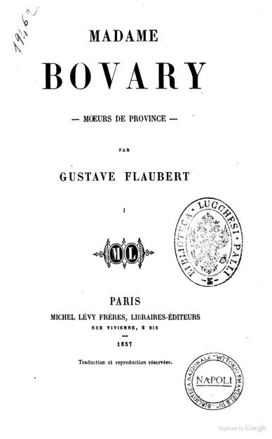 Il frontespizio dell'edizione del 1857 di Madame Bovary di Gustave Flaubert