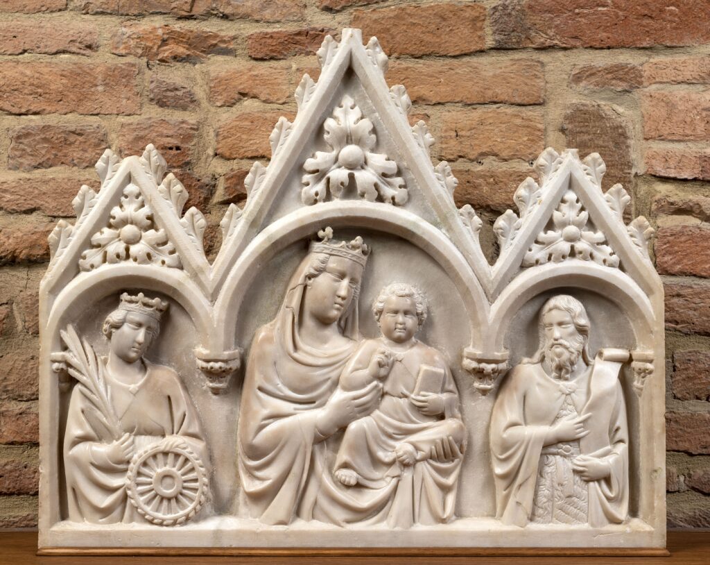 mostra Arte Senese Tino di Camaino, Madonna con Bambino tra S. Caterina d'Alessandria e S. Giovanni Battista