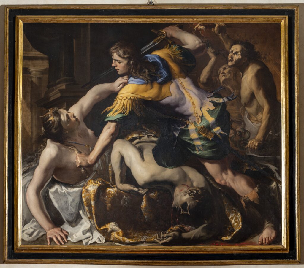 Bernardino Mei, Oreste che uccide Egisto e Clitennestra mostra Arte Senese