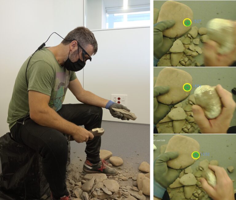 Visual behavior during the manufacture of stone tools is analyzed for the first time