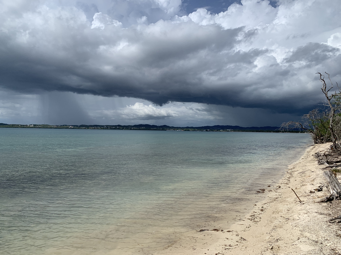 View across Boquerón Bay, Cabo Rojo, Puerto Rico, with the Ortiz site in the distance