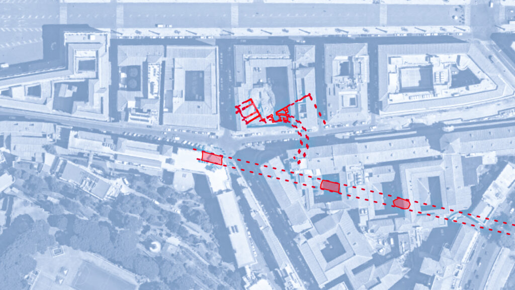 Teatro di Nerone: allineamenti in dettaglio