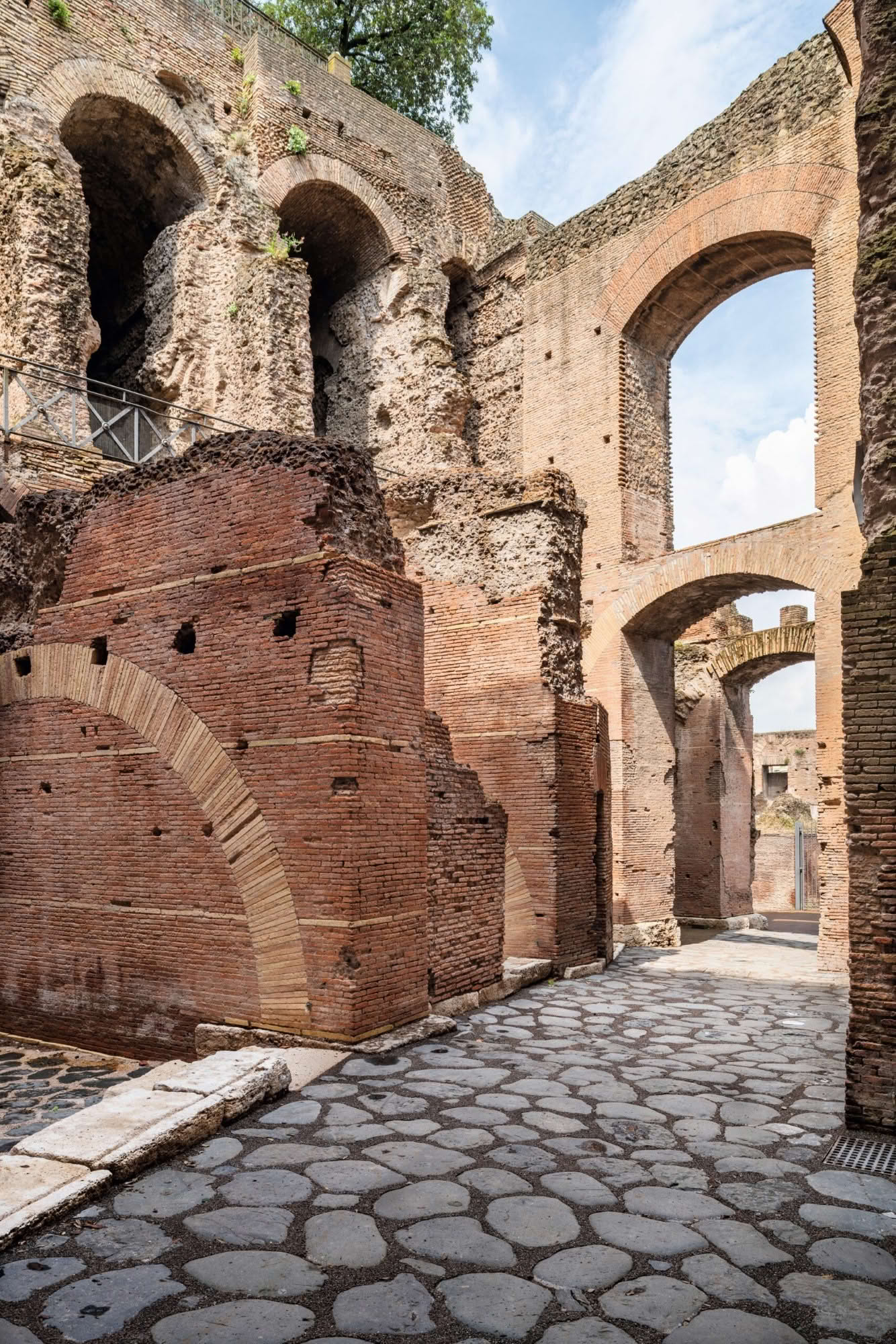 Domus Tiberiana: parte terminale della via Tecta/Clivo della Vittoria vista da est.