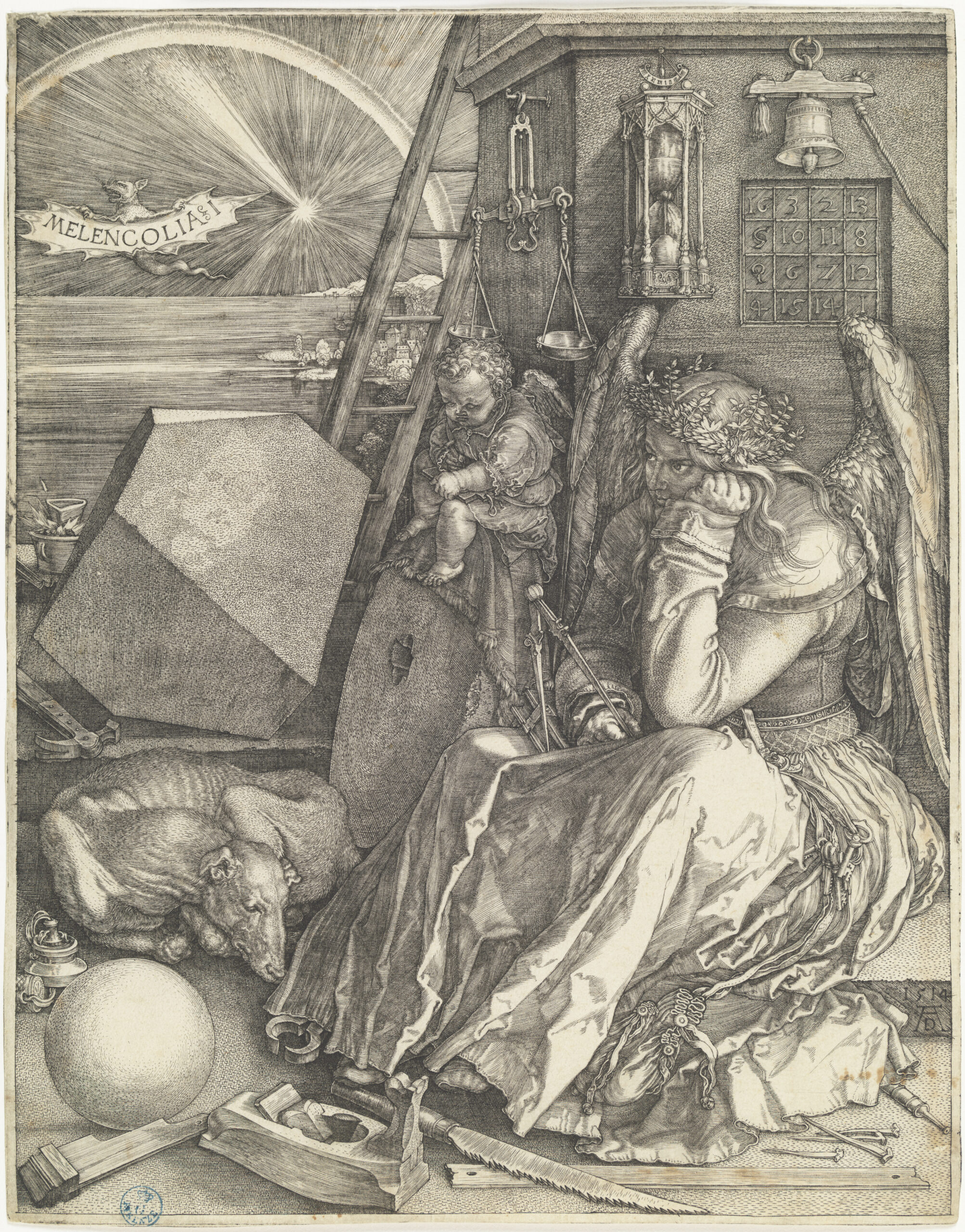 Albrecht Dürer Melancolia I (La Melanconia) 1514 Bulino, 240 × 190 mm (foglio) B. VII, 87-89, 74 Firenze, Gallerie degli Uffizi, Gabinetto dei Disegni e delle Stampe, inv. 4680 st. sc.