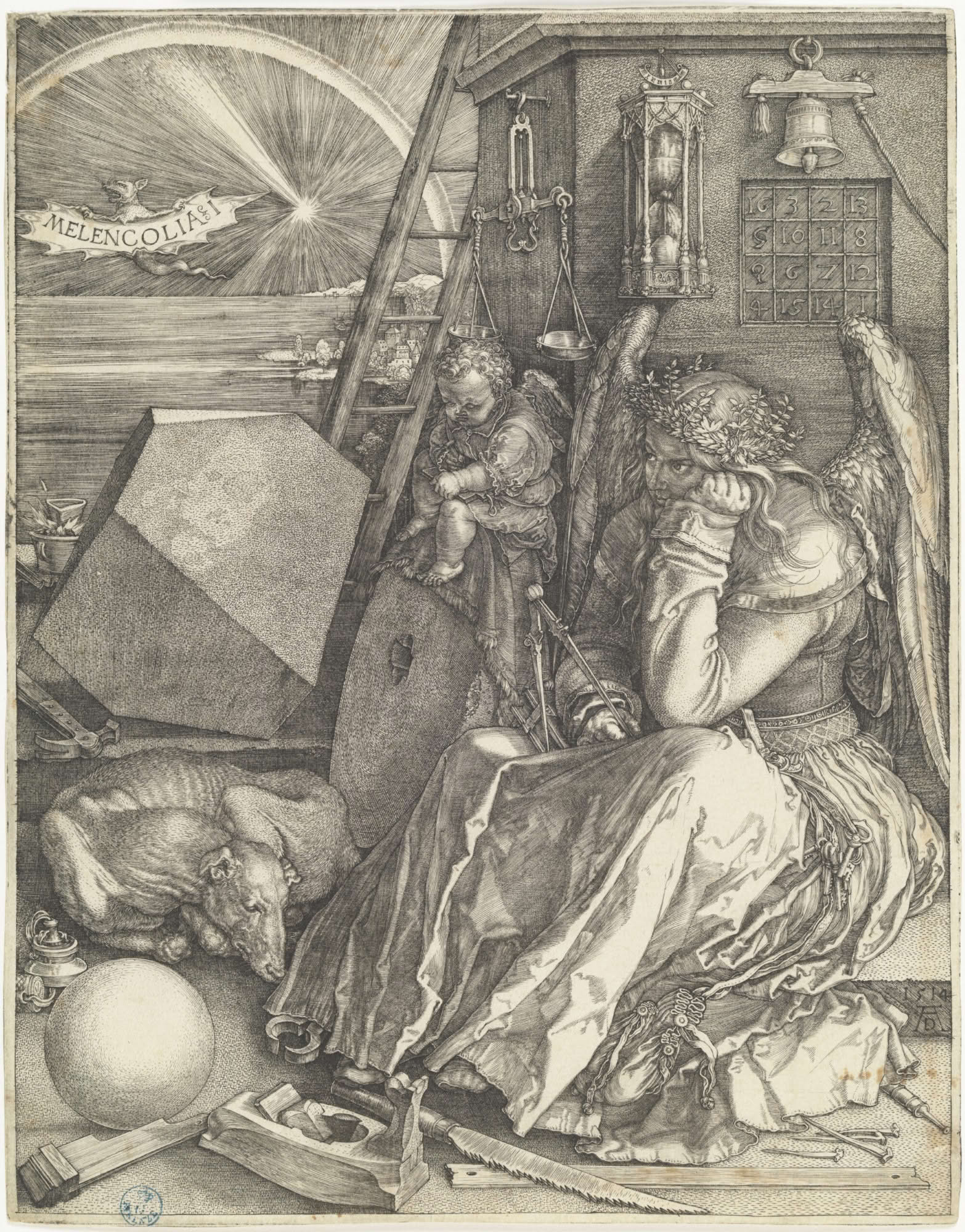 Albrecht Dürer Melancolia I (La Melanconia) 1514 Bulino, 240 × 190 mm (foglio) B. VII, 87-89, 74 Firenze, Gallerie degli Uffizi, Gabinetto dei Disegni e delle Stampe, inv. 4680 st. sc.