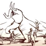 Paleolithic stone water elephant prehistoric small prey weapons abilities Illustration of elephant hunting using spears