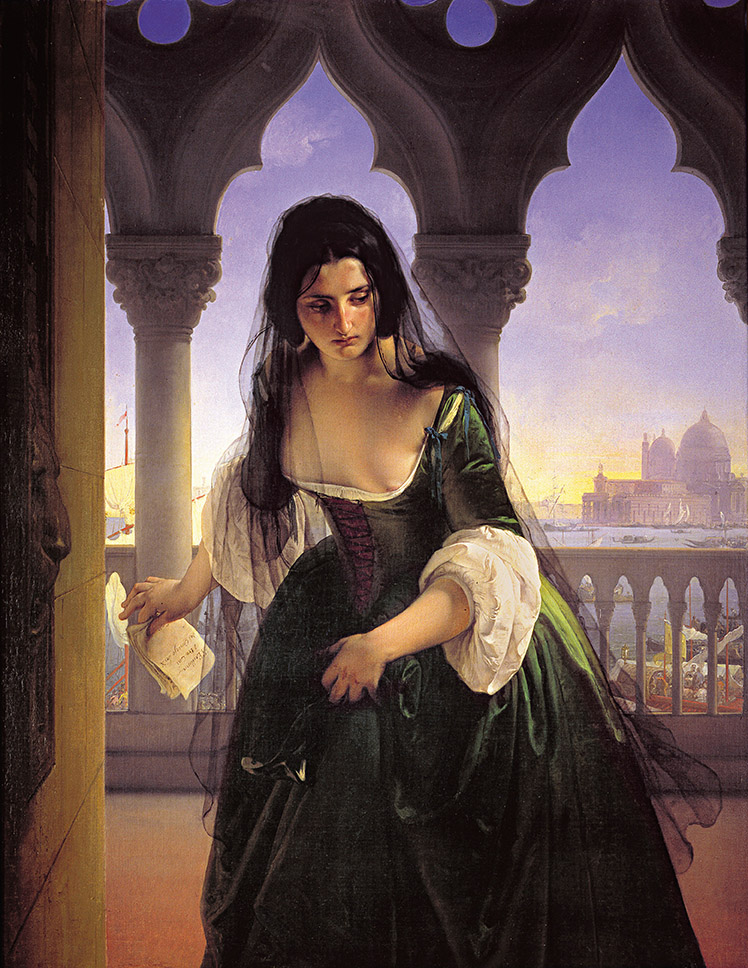 Francesco Hayez, Accusa segreta (1847-1848), olio su tela, 153 x 120 cm. Pavia, Musei Civici del Castello Visconteo