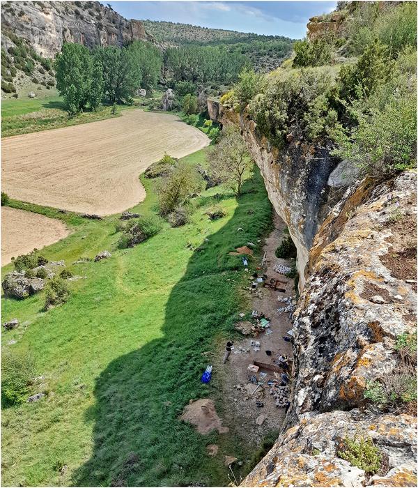 View from the top of the Charco Verde II archeological deposit during the 2021 excavation season Paleolithic inland Spain Ice Age