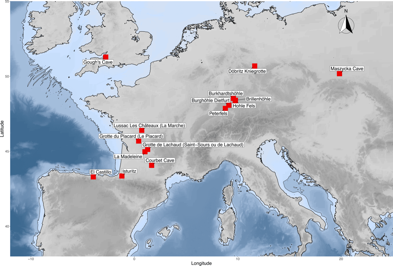 Map of Magdalenian sites where cannibalism has been identified as a funerary behaviour - © Trustees of the Natural History Museum