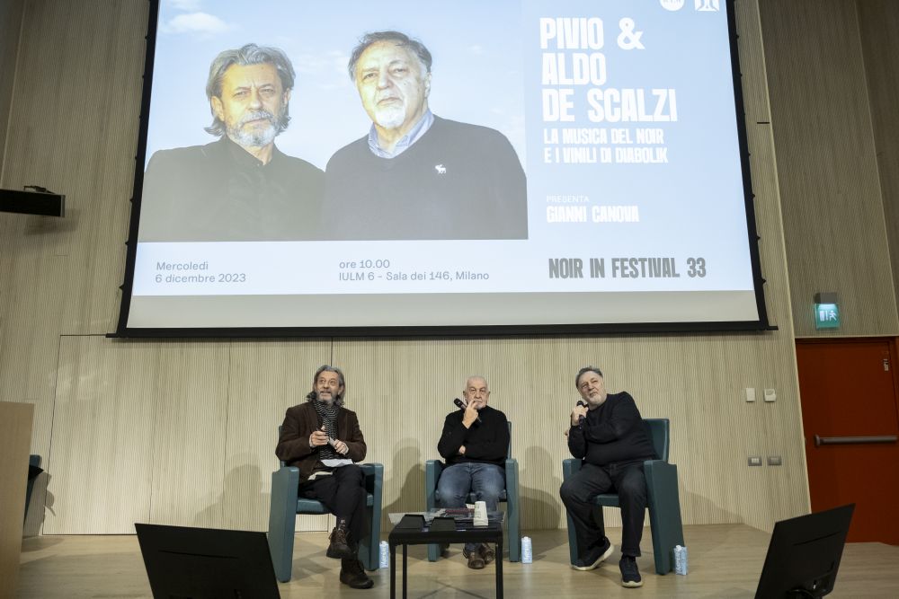 Pivio, Gianni Canova e Aldo De Scalzi. Foto © Noir in Festival - Moris Puccio