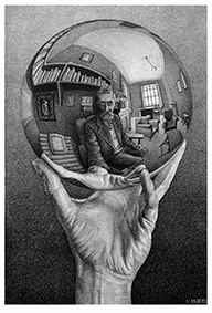 Maurits Cornelis Escher Mano con sfera riflettente, 1935 Litografia, 318x213 mm Collezione Rock J. Walker / Walker Fine Art, USA All M.C. Escher works © 2023 The M.C. Escher Company. All rights reserved www.mcescher.com