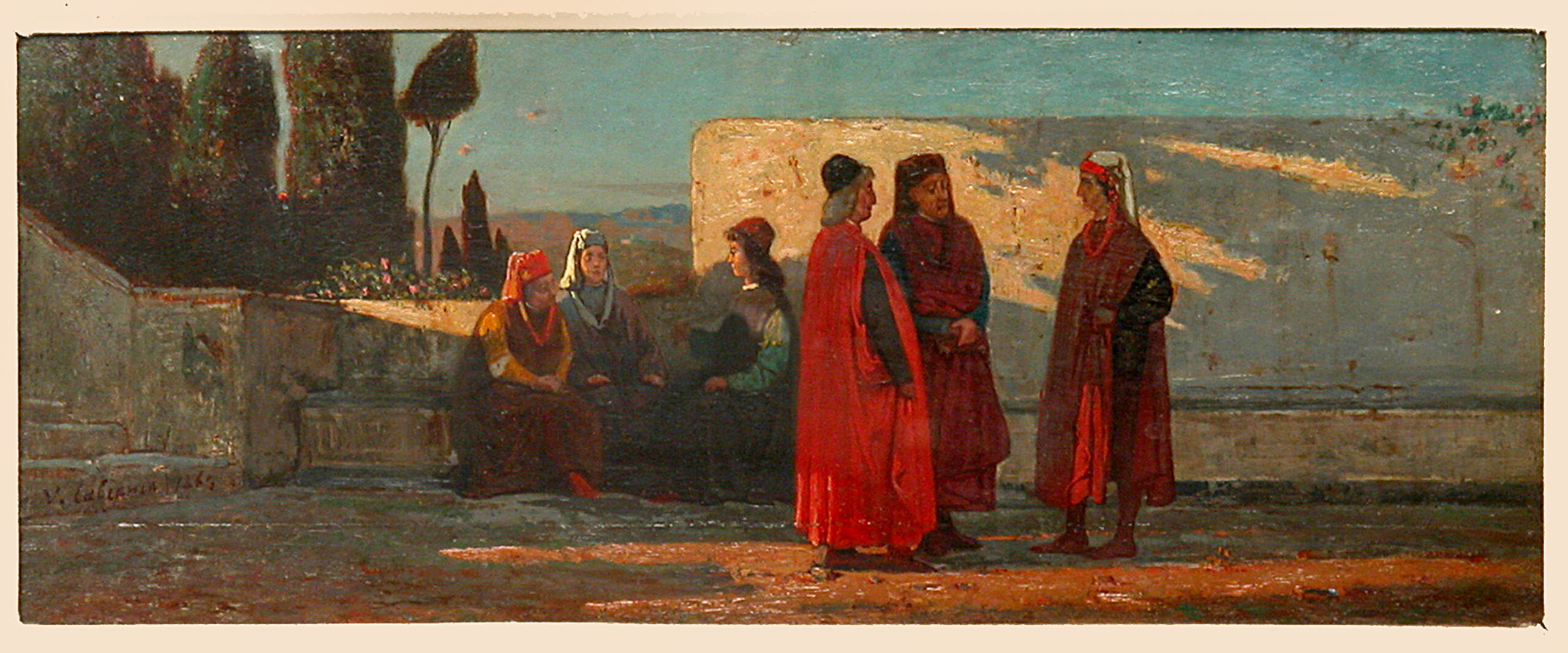 VINCENZO CABIANCA Dante nel Casentino 1865 Olio su tavola Collezione privata
