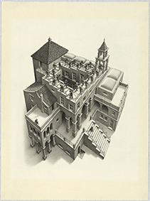 Maurits Cornelis Escher Salire e scendere, 1960 Litografia, 355x285 mm Collezione M.C. Escher Foundation, Paesi Bassi All M.C. Escher works © 2023 The M.C. Escher Company. All rights reserved www.mcescher.com