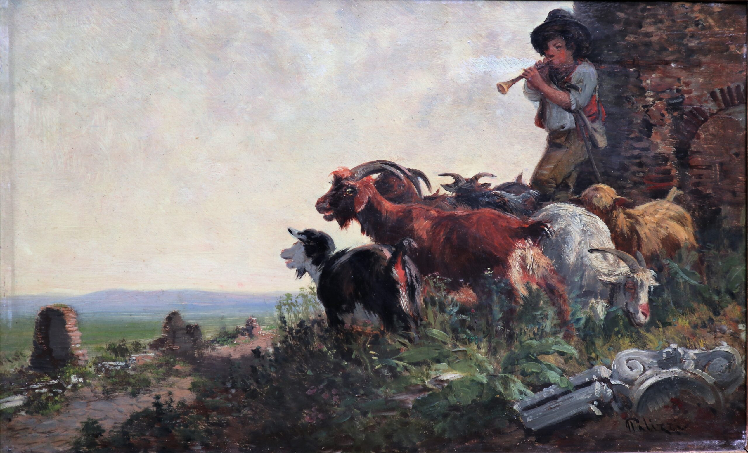 GIUSEPPE PALIZZI Pastorello e capre presso la via Appia Olio su tavola Collezione privata