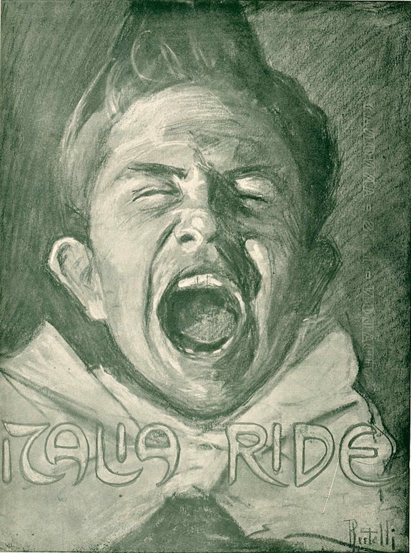 Flavio Bertelli (San Lazzaro di Savena, 1865 – Rimini, 1941) Italia Ride Illustrazione per la copertina di Italia ride n. 20, Bologna, 19 maggio 1900 Collezione privata