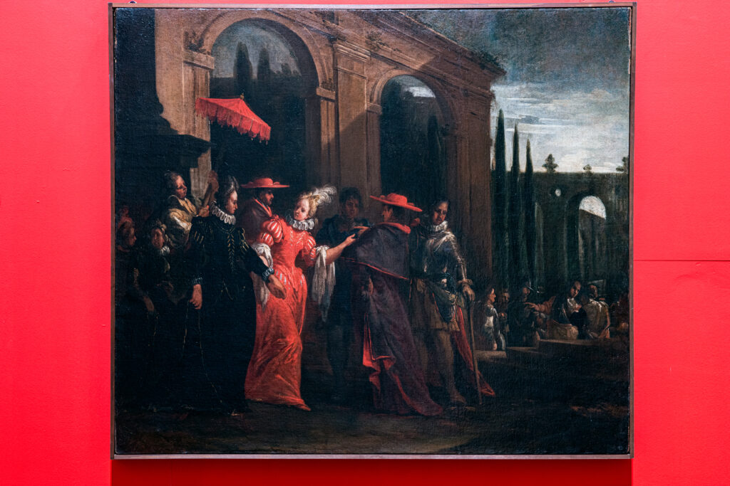 llario Giacinto Mercanti detto Spolverini, Elisabetta Farnese e la madre Dorotea Sofia incontrano i cardinali Gozzadini e Acquaviva accompagnate da alcuni gentiluomini, 1717 olio su tela, cm 109x124 Musei Civici di Palazzo Farnese, Piacenza