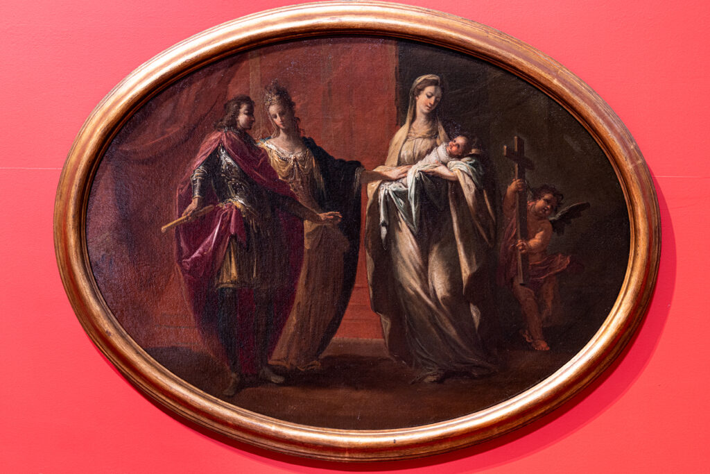 llario Giacinto Mercanti detto Spolverini, Filippo V ed la regina Elisabetta Farnese osservano l’Infante Carlo in braccio alla Fede, 1716 ca. olio su tela ovale, cm 76x101 Musei Civici di Palazzo Farnese, Piacenza