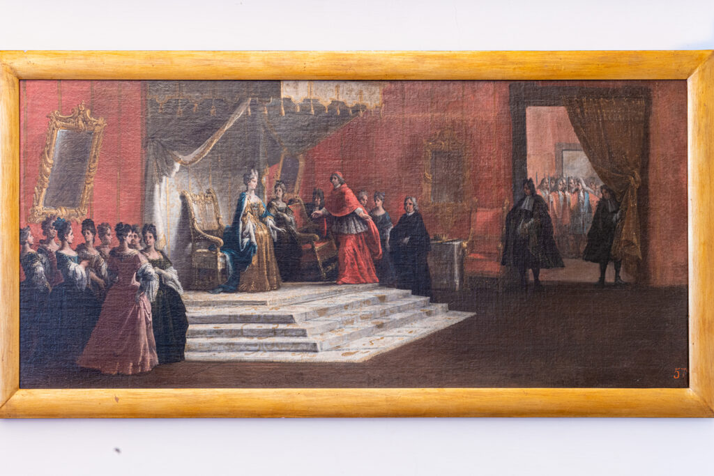 Ilario Giacinto Mercanti detto Spolverini Il cardinale Gozzadini rende visita a Elisabetta Farnese, 1715-1717 olio su tela, 80x170 cm Reggia di Caserta Collezione Farnese, Serie dei Fasti Farnesiani, nozze di Elisabetta Farnese e Filippo V