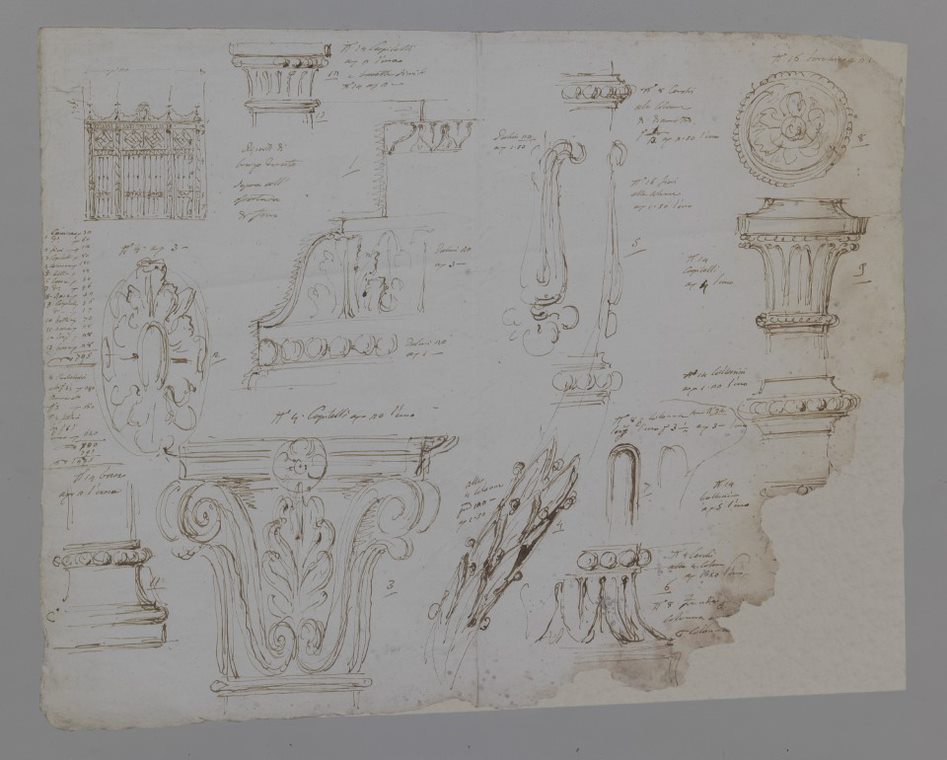 Disegno preparatorio per il Disegno di una cancellata. Inchiostro bruno. 405 x 498 mm