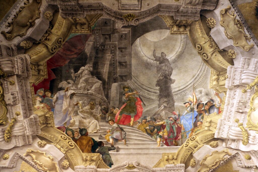 Donato Creti, Alessandro taglia il nodo gordiano, affresco (1708 circa) presso Pinacoteca Nazionale di Bologna in Palazzo Pepoli Campogrande. Foto di Francesco Bini, 