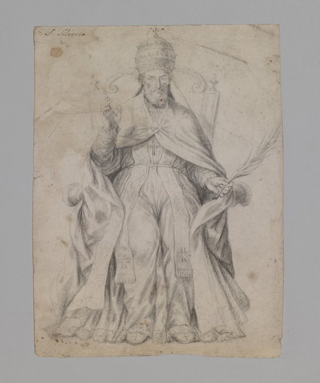 Uffizi Fondo Officina Valadier Disegno per una scultura di San Silverio papa in trono. Matita e inchiostro bruno. 280 x 210 mm
