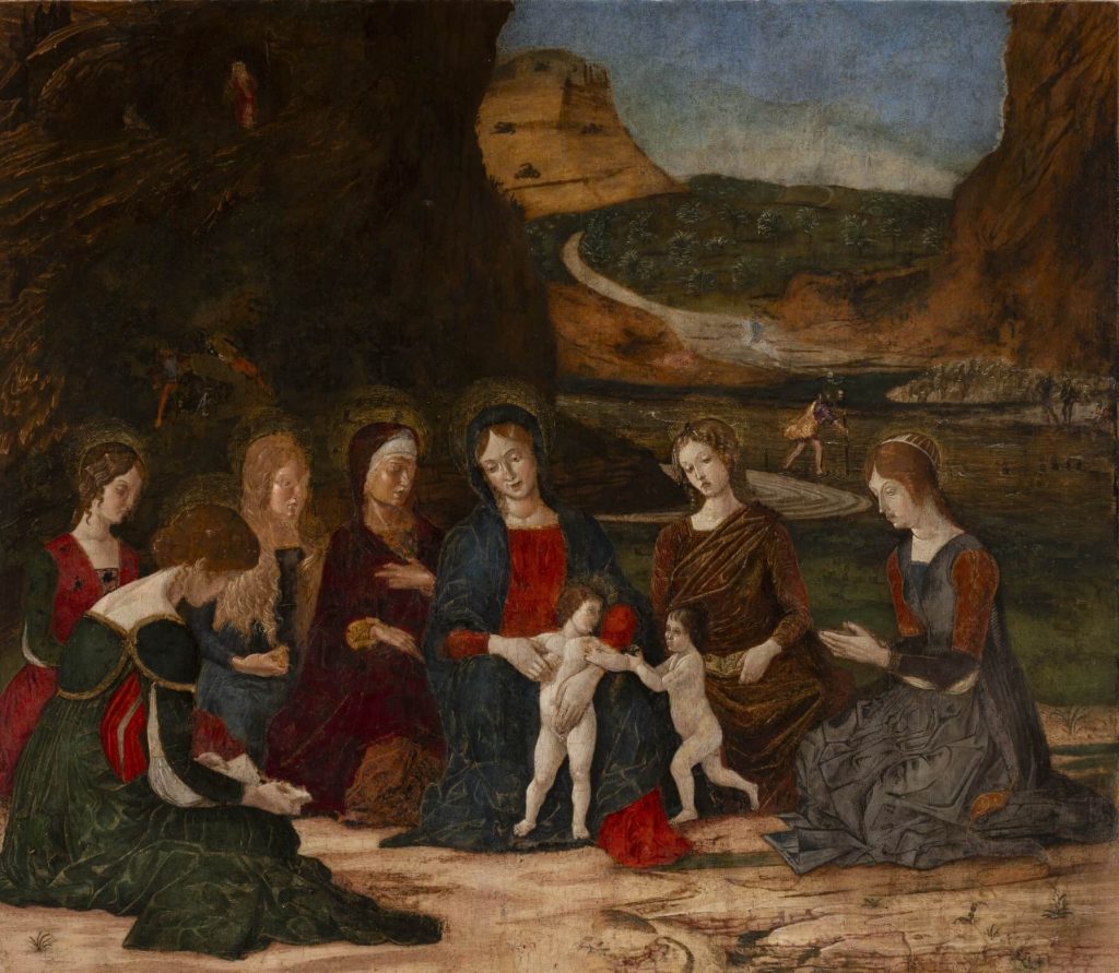 Andrea Mantegna sulla Madonna col Bambino, San Giovannino e sei sante