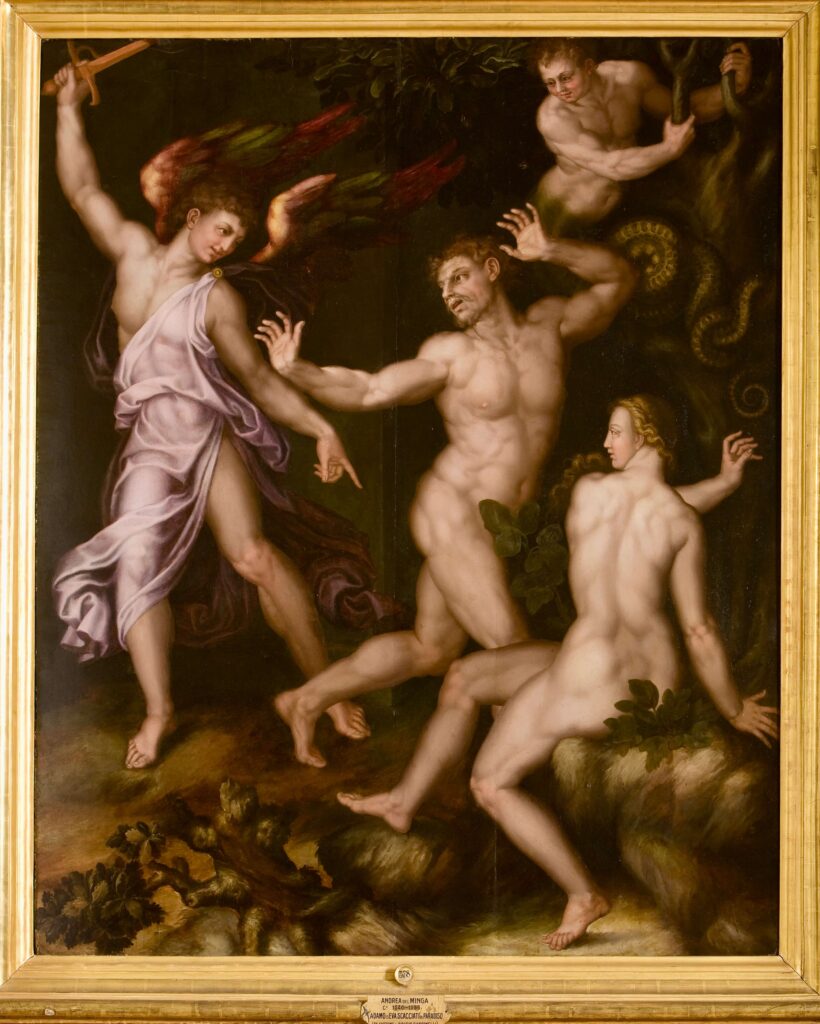 Andrea del Minga (1535 – 1596),  Cacciata dal Paradiso 1560 circa Firenze, Le Gallerie degli Uffizi, Palazzo Pitti, Galleria Palatina olio su tavola