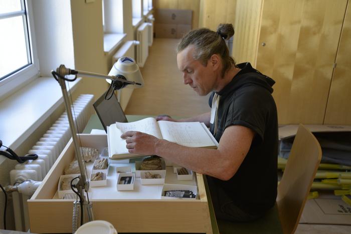 Dr. Lutz Kindler documenting fragments of Palaeoloxodon antiquus teeth discovered in Taubach (photo/©: Wil Roebroeks, Leiden University)