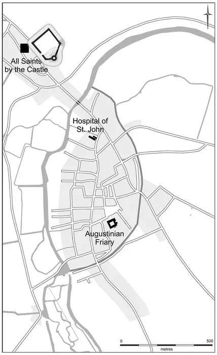 Map of medieval Cambridge with the locations of the three main burial sites used in the After the Plague research project. Credits: V. Herring/Antiquity
