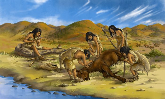 Homo sapiens Chine Reconstruction of daily life at the Shiyu site 45,000 years ago, by Xiaocong Guo. © IVPP