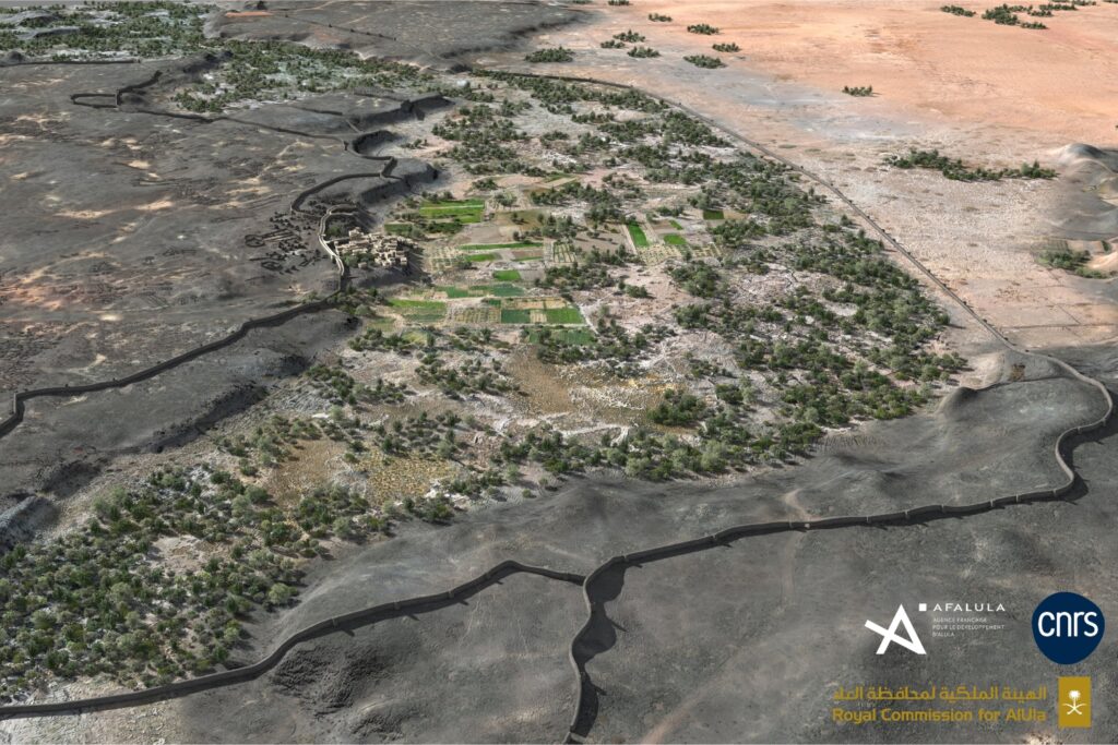 Restitution du réseau de remparts dans la partie nord de l’oasis fortifiée de Khaybar, il y a 4000 ans. © Khaybar Longue Durée Archaeological Project, M. Bussy & G. Charloux