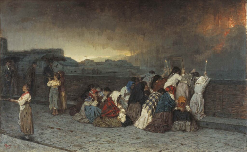 Napoli Ottocento Gioacchino Toma (Galatina, 1836 – Napoli, 1891) La pioggia di cenere del Vesuvio 1880 olio su tela Firenze, Gallerie degli Uffizi, Galleria d'Arte Moderna di Palazzo Pitti su gentile concessione del Ministero della Cultura - Gallerie degli Uffizi