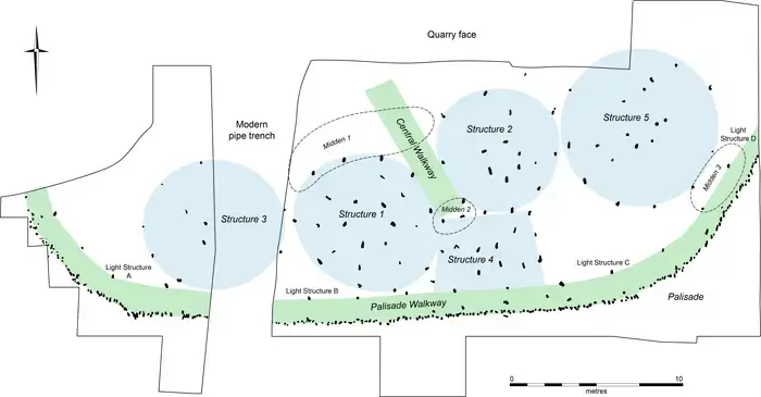 An overview site plan of the Bronze Age settlement unearthed at Must Farm in the East of England. 