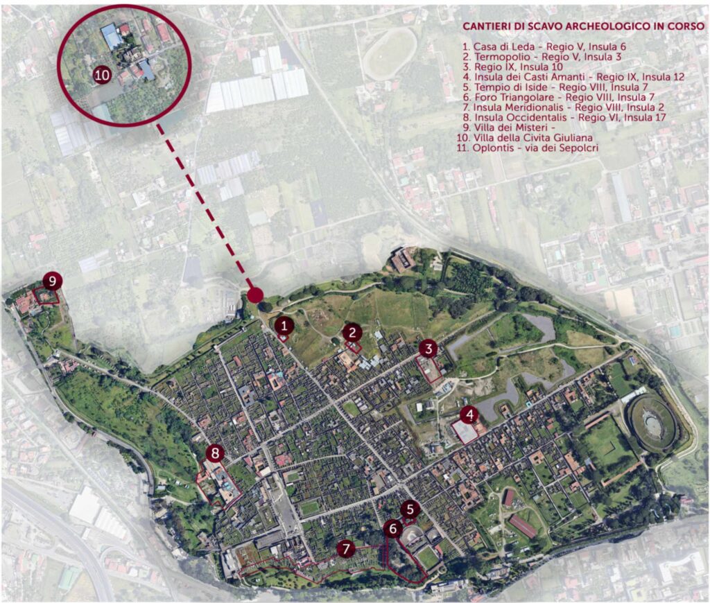 rigenerazione archeo-urbanistica Parco Archeologico di Pompei: cantieri di scavo al 23 febbraio 2024