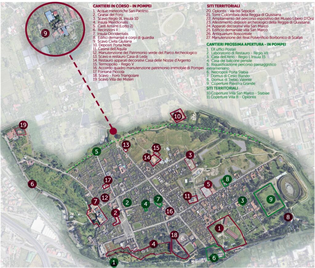 rigenerazione archeo-urbanistica Parco Archeologico di Pompei: planimetria al 29 febbraio 2024