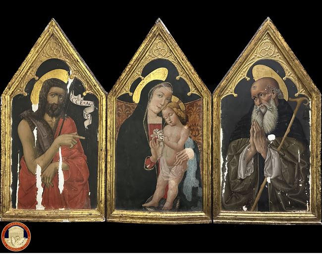 Trittico di Arrone, dipinto tempera e oro su tavola, attribuito ad Antonio da Viterbo detto il Postura, cm.  150 x 70