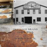 The photo on the top left (A) shows the tin-plated can of Defiance brand dried milk found in Shackleton’s Cape Royds base camp hut, with a close-up label in the bottom photo (C) (courtesy of the Antarctic Heritage Trust, Christchurch, New Zealand). The top-right photo (B) is of the Joseph Nathan & Sons Bunnythorpe Defiance Dried Milk Factory circa 1904 (courtesy of Massey University, Palmerston North, New Zealand)