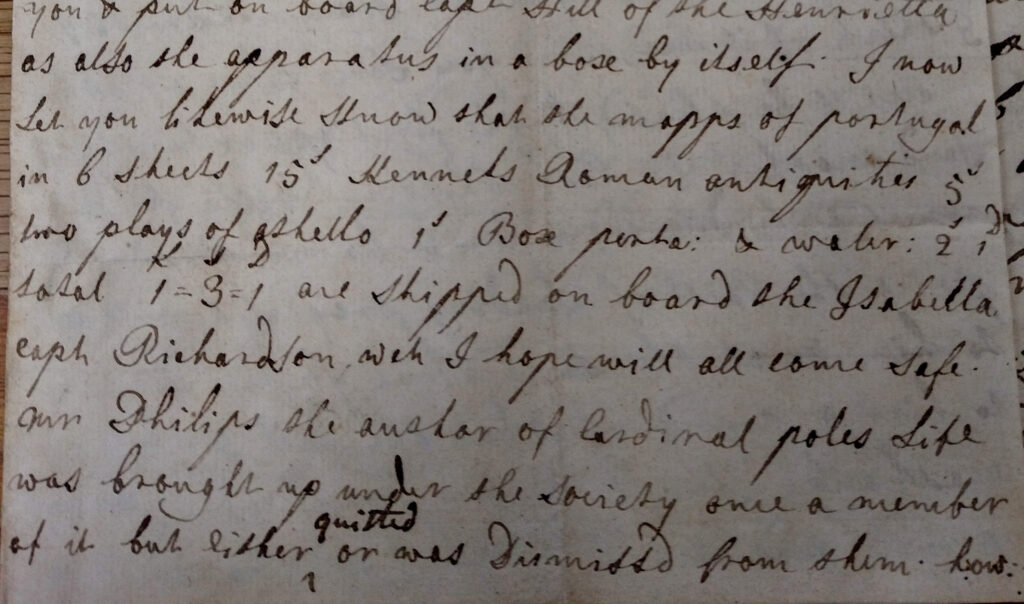 Details from John Preston's letter requesting two copies of Shakespeare's Othello to be sent, found by Professor John Stone in the English College archive at Ushaw House. Credit: reproduced by permission of Ushaw Historic House, Chapels and Gardens