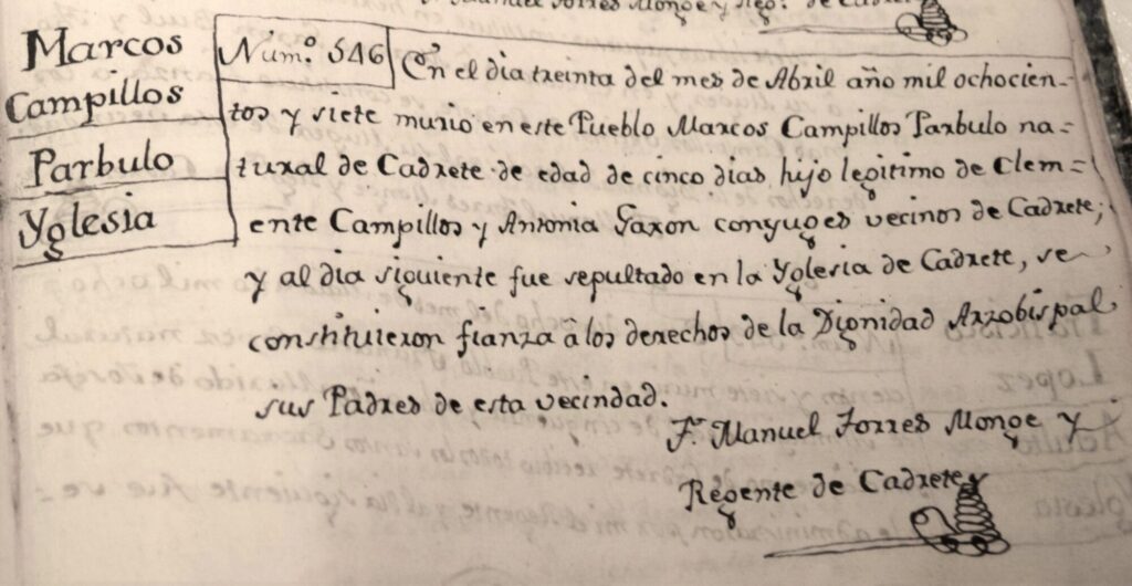 Extract from a Spanish archive on the number of deaths, one of many thousands of archive pages that the researchers have mapped