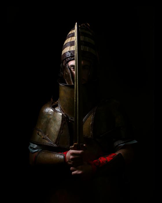 Artistic photo showing the replica of the Dendra armor used in the study. Photo credit: Andreas Flouris and Marija Marković. Permission required for reproduction.