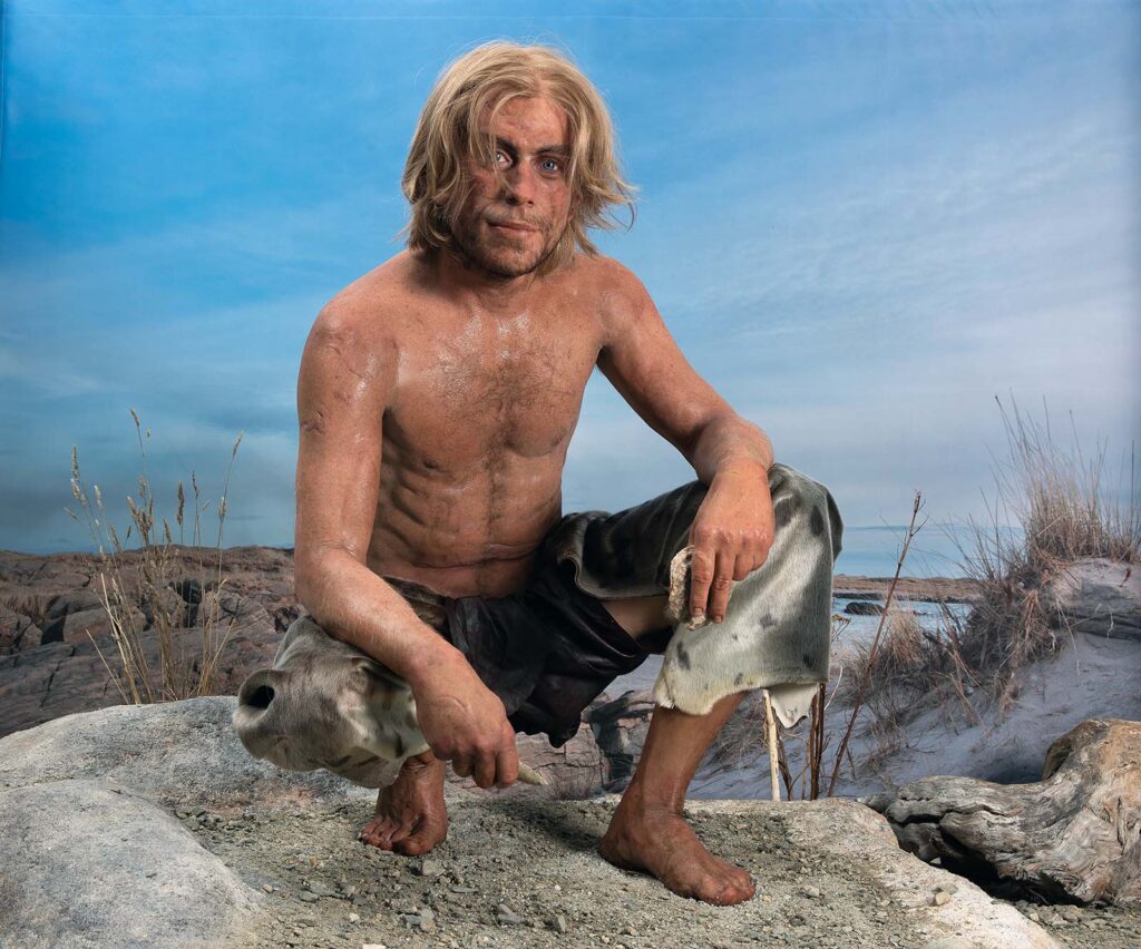 NTNU University Museum has recreated the Hitra man as he probably looked: approximately 169 cm tall, fair-haired and blue-eyed. The model of the Hitra man was created by Thomas Foldberg. Photo: Åge Hojem / NTNU University Museum