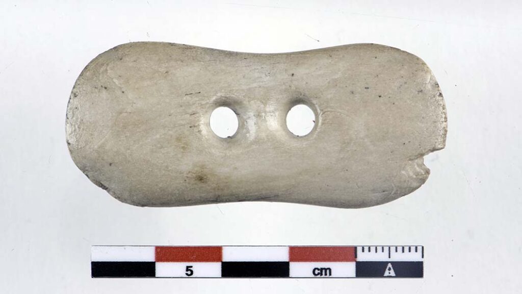 Archaeologists found this arm guard along with the bone remains. Photo: Jenny Kalseth