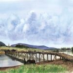 Artistic reconstruction of the Cornaux/Les Sauges bridge by P. Roeschli. © Laténium – Archaeological Park and Museum, Neuchâtel