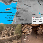 Ancient Syrian Mediterranean Diet Map and photos of Tell Tweini. (a) Map of the Eastern Mediterranean showing the location of Tell Tweini in modern-day Syria. (b) Photo of Bronze and Iron Age houses from the Field A excavations (taken by Joachim Bretschneider). (c) Photo of Middle Bronze Age grave with Cypriote ceramics (taken by Joachim Bretschneider). (Map was generated using GMT 5.2.1. with the final layout created using Adobe Illustrator CC 2019 V.23.1.1.). Credits: Fuller et al., 2024, PLOS ONE, CC-BY 4.0