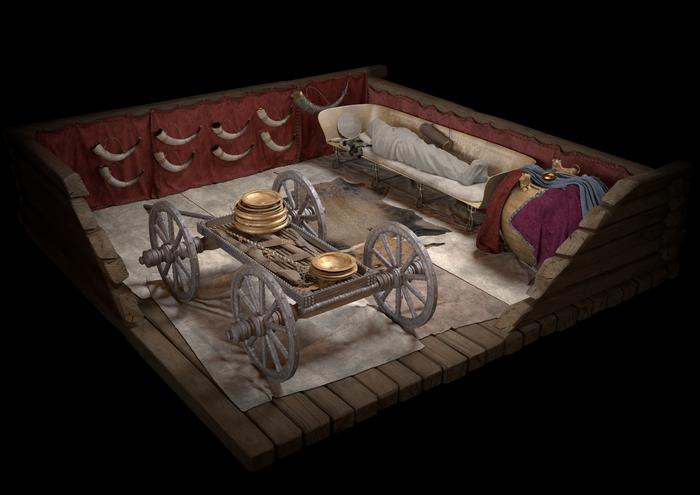 Visualisation of the central grave/main burial of the Hochdorf mound. Credits: © Landesmuseum Württemberg, FaberCourtial; Thomas Hoppe (scientific reconstruction)